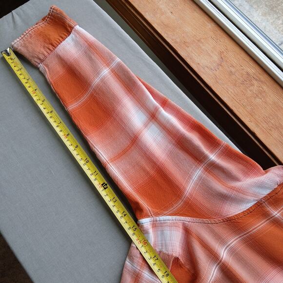 Ava & Viv Plaid Button Up Blouse 2X upcycle repaired orange long sleeve rayon - Picture 11 of 16